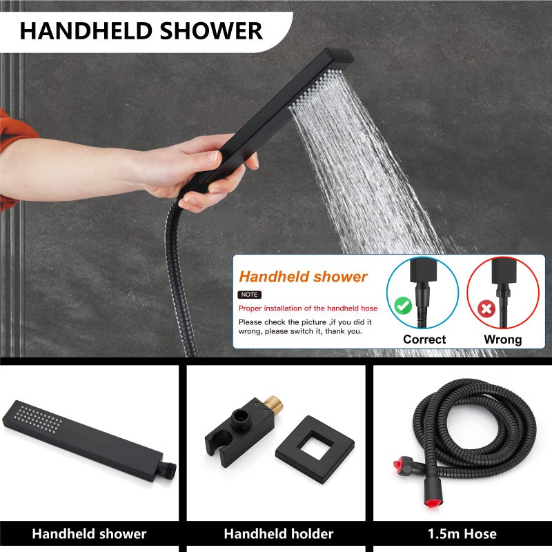 Midanya Shower Faucet Set,Wall Mount Shower System with Square Rain Shower Head and Hand Sprayer, Rough-in Valve Body and Trim Kit Included,10 Inch,Matte Black - Image 5